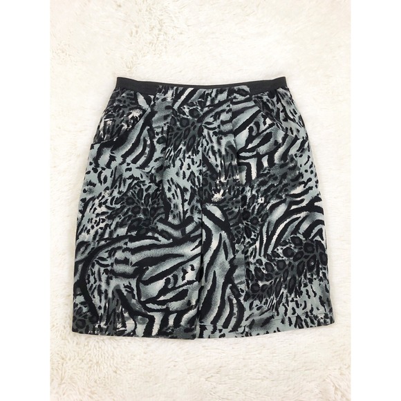 Hanna And Gracie Grey Black‎ Animal Print Straight Skirt With Pockets Size M - Picture 2 of 5